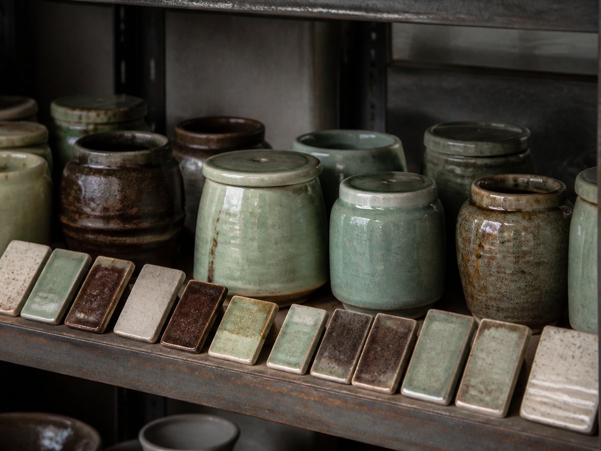 Glaze jars and ceramic test tiles