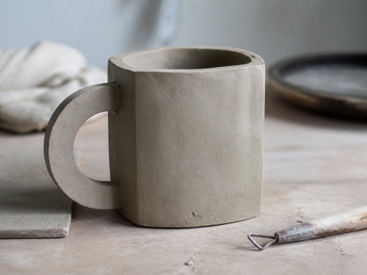 Handbuilt slab mug in leather-hard stage
