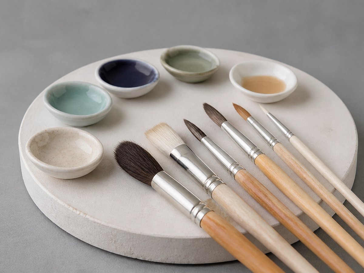 Glaze brushes and test bowls
